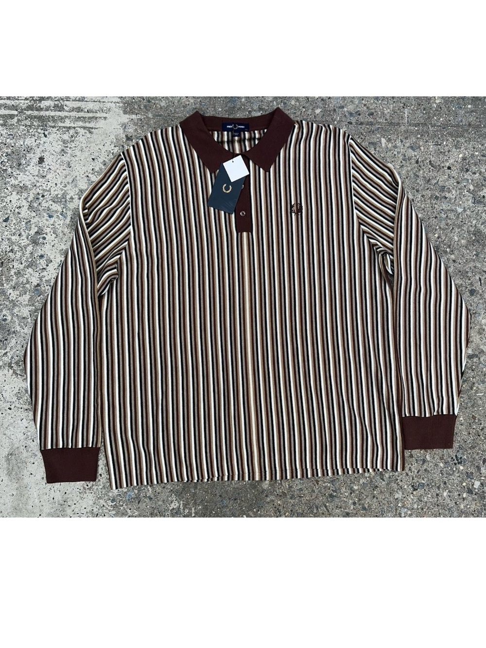 Fred Perry Fine Stripe Knitted Polo Shirt Long Sleeve 2XL Carrington Brick NWT